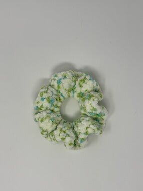 White/Blue Floral Crochet Scrunchie